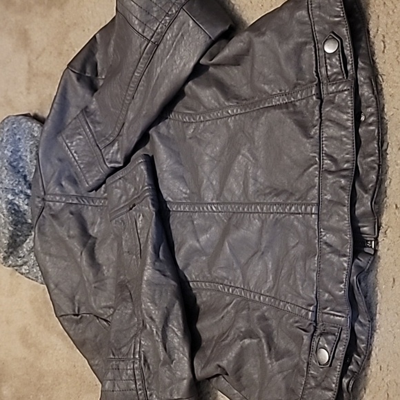 J2 Jou Jou Juniors' Faux-Leather Knit-Hood Jacket - Picture 7 of 8